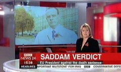 Saddam Hussein Sentenced 2006 - BBC News Channel Maxine Mawhinney and Peter Sissions (2)