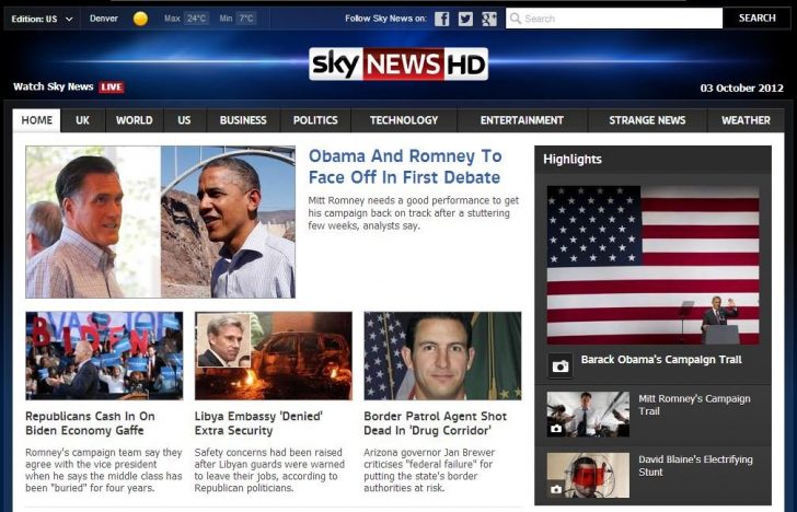Sky News US Homepage