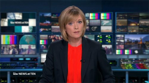 Julie Etchingham presenting ITV News at Ten