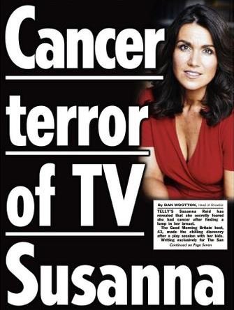 The Sun Newspaper: Cancer Terror of TV Susanna (Reid)