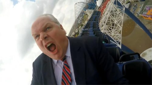Adam Boulton rides a rollercoaster in latest Sky News Promo on EU Referendum