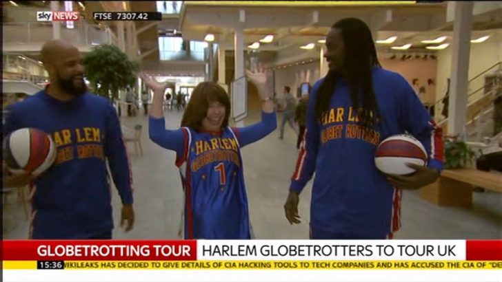 Kay Burley meets the Harlem Globetrotters at Sky News Studios