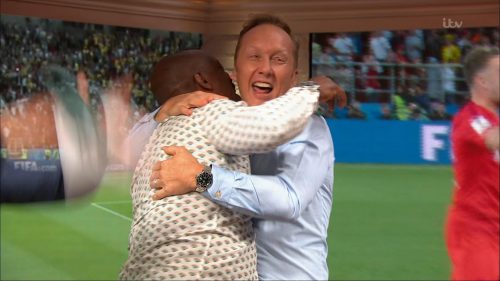 Gary Neville, Ian Wright and Lee Dixon celebrate England's win over Columbia (12)