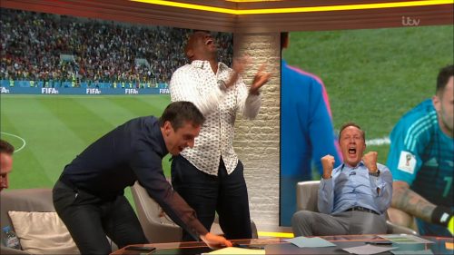 Gary Neville, Ian Wright and Lee Dixon celebrate England's win over Columbia (15)