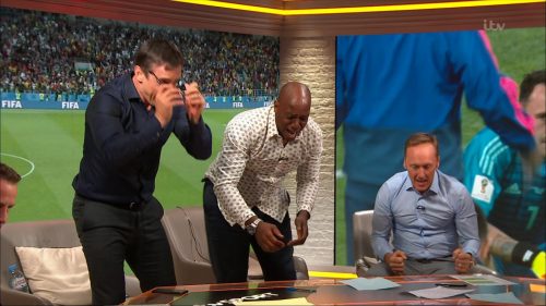 Gary Neville, Ian Wright and Lee Dixon celebrate England's win over Columbia (16)