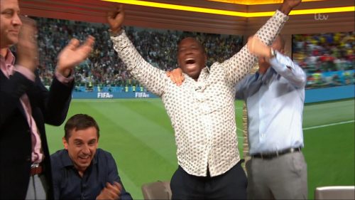 Gary Neville, Ian Wright and Lee Dixon celebrate England's win over Columbia (8)